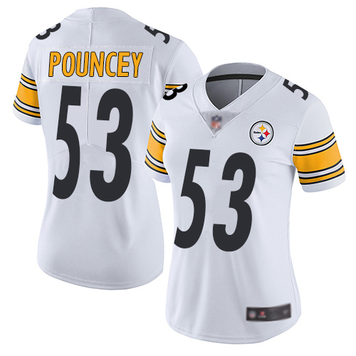 Women Pittsburgh Steelers Football #53 Limited White Maurkice Pouncey Road Vapor Untouchable Nike NFL Jersey